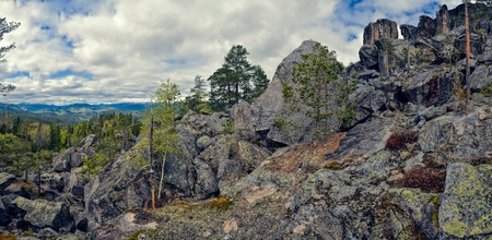 Scenic panorama of rocky landscape in Gygrestolen, Norwayの写真素材