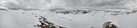 Scenic panorama of frosty landscape in Norwayの写真素材