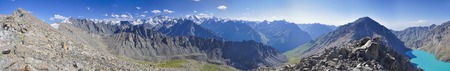Scenic panorama of Tien-Shan mountain range in Kyrgyzstanの写真素材