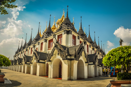Photo of building with traditional architecture in capital city Bangkok, Thailand.