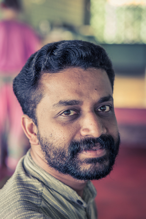 Karnataka, India - August 17, 2018: Portrait of native man in Karnataka, India. Illustrative editorial.のeditorial素材