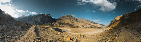 Scenic panorama of sunrise in valley of Karakoram Mountain Range in Pakistan.の写真素材