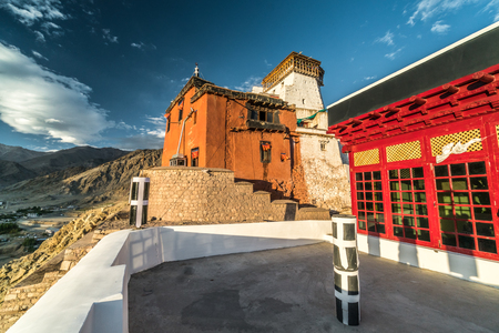 Buddhist monastery Namgyal Tsemo above Leh, Ladakh in India. Popular toutist attraction.の写真素材