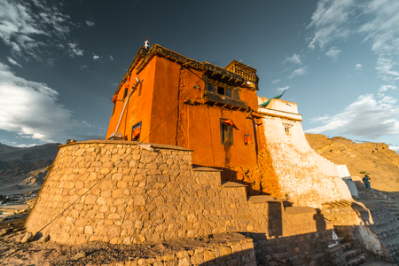 Buddhist monastery Namgyal Tsemo in Himalayas above Leh, Ladakh in India. Popular toutist attraction.の写真素材