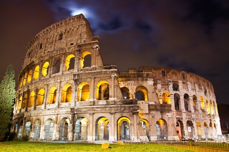 View of the Colosseum at night, Italyの写真素材