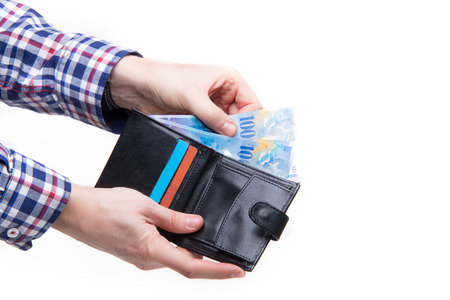 Wallet with Swiss francs - studio shootの写真素材
