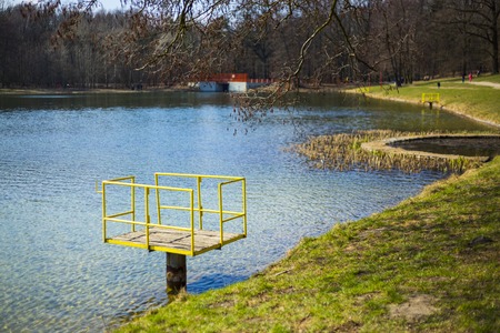 Pond in a Lagiewniki forest in the city of Lodz, Polandの写真素材