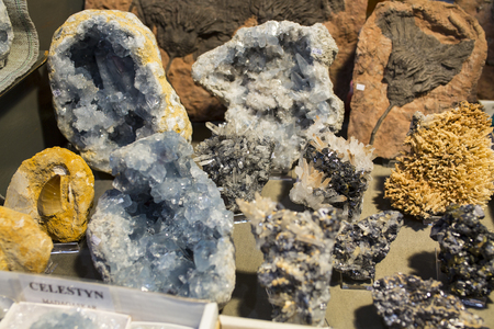 Lodz, Poland - October 20th, 2017: Precious stones and minerals available for sale at the annual Intersotne fair in city of Lodz. のeditorial素材