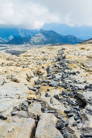 Postglacial landscape with crushed stones in Swiss Alpsの写真素材