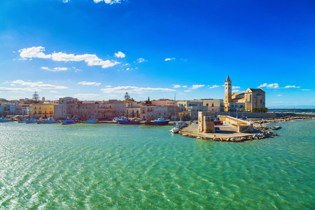 View of a nice fishing harbor and marina in Trani, region Puglia, Italyの写真素材