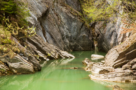 Gorges de la Jogne river canyon in Broc, Switzerlandの写真素材