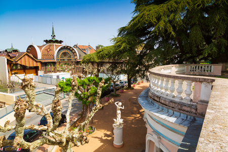 Historic art nouveau pump house of mineral water in Evian-les-Bains city in Franceの写真素材