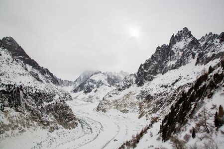 Mer de Glace valley under Mont Blanc massif in French Alspの写真素材
