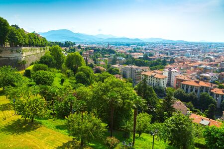 Bergamo city panorama from Citta Alta Old Town, Italyの写真素材