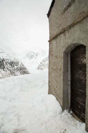 Alpine shelter in Mer de Glace valley under Mont Blanc massif in French Alspの写真素材