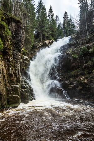 Kamienczyk Waterfall in Karkonosze National Park in Polandの写真素材
