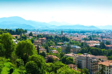 Bergamo city panorama from Citta Alta Old Town, Italyの写真素材