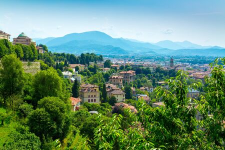Bergamo city panorama from Citta Alta Old Town, Italyの写真素材