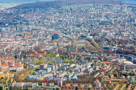 Panorama view of city of Zurich from the Uetliberg mountainの写真素材