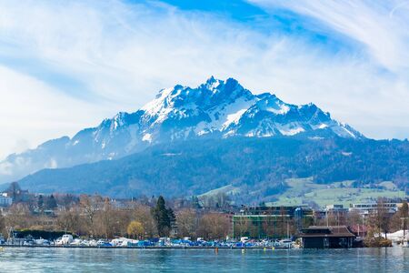 View of Pilatus Mountain from Lake Lucerne in Switzerland