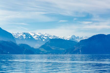 Mountains over the Lucerne Lake, Switzerland, Europeの写真素材