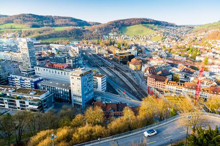 View of the Baden City in canton Aargau from the castle hillの写真素材