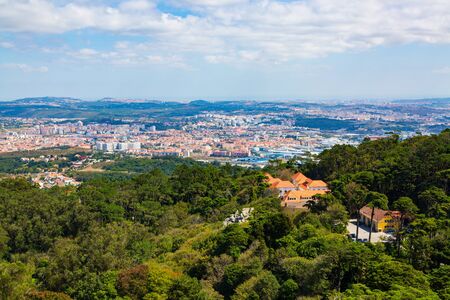 Panorama of Sintra village surrounding seen from The Moorish castle, Portugalの写真素材