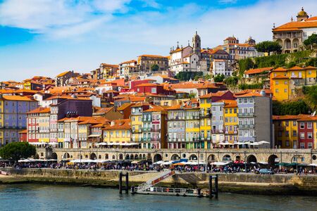 Porto, Portugal, old town cityscape and the Douro River, seen from the Dom Luis old bridgeの写真素材