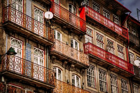 Beautiful historic colorful buildings in the old town of Ribeira in the city of Portoの写真素材