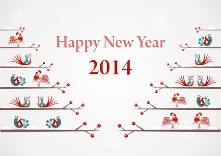 Card illustration with birds Happy New Yearのイラスト素材