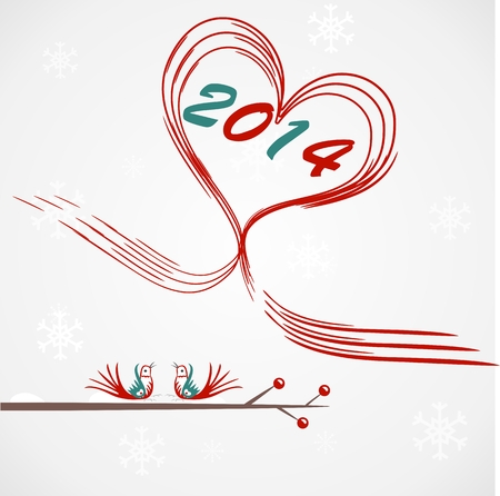 Stylized design Happy New Year with birdsのイラスト素材