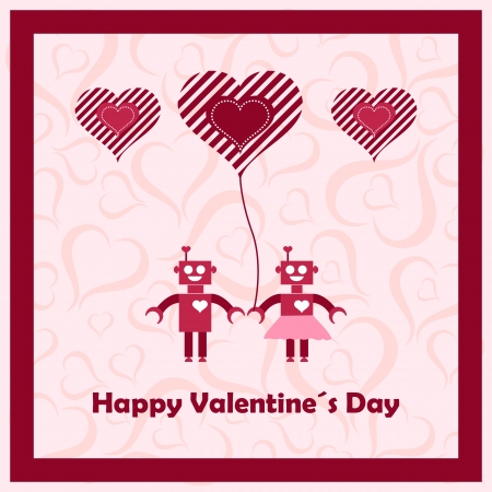 Happy valentines day with loving robots. Vector illustration.のイラスト素材