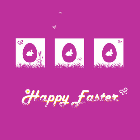 Happy easter cards illustration with easter egg, rabbit and butterfly. Vector.のイラスト素材