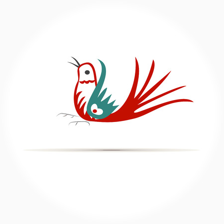 Isolated red blue bird walking with mouth open. Vector illustration. Cartoon images.のイラスト素材