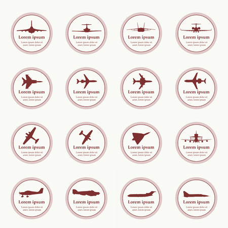 Big collection of different airplane icons. Vector. Illustration.のイラスト素材