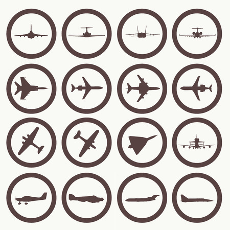 Big collection of different airplane icons. Vector. Illustration.のイラスト素材