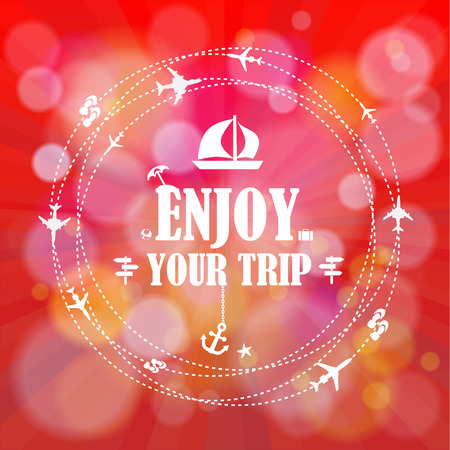 Summer holidays. Enjoy your trip poster vector background. Illustration.のイラスト素材
