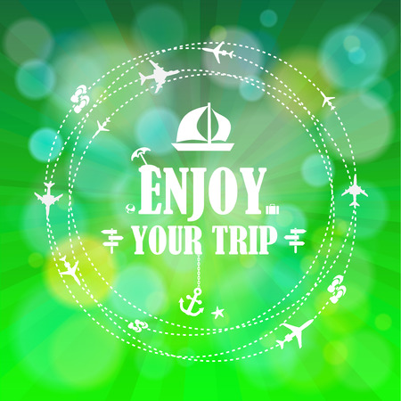 Summer holidays. Enjoy your trip poster vector background. Illustration.のイラスト素材