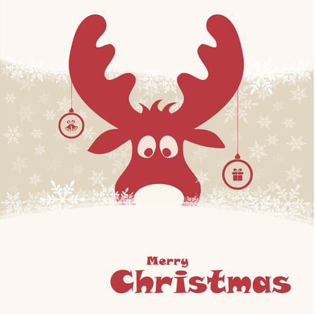 christmas illustration with funny deer, vectorのイラスト素材