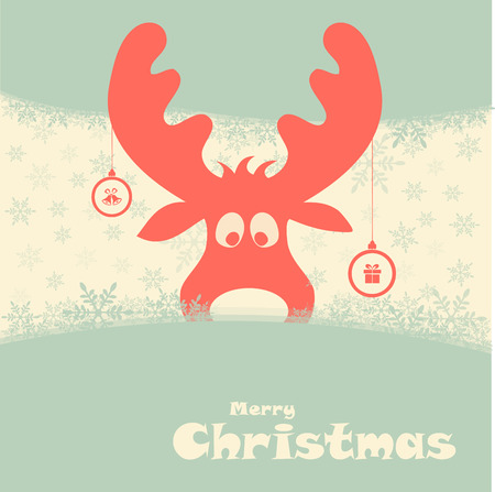 christmas illustration with funny deer, vectorのイラスト素材
