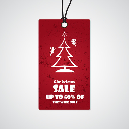 Merry Christmas sale background with tree and angels. Vector illustration.のイラスト素材