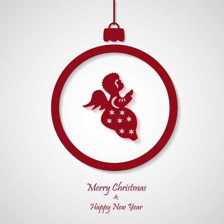 vector red christmas background with angel. cut paper design. xmas cardのイラスト素材