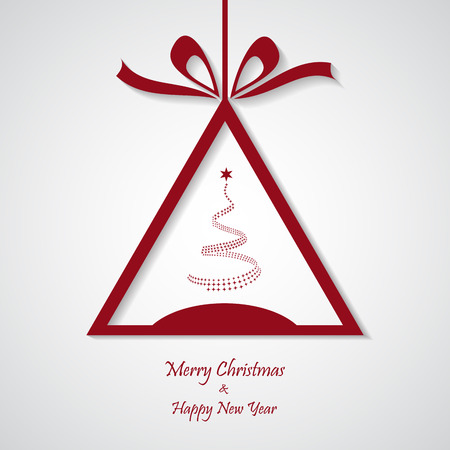 vector red christmas background with tree. cut paper design. xmas cardのイラスト素材