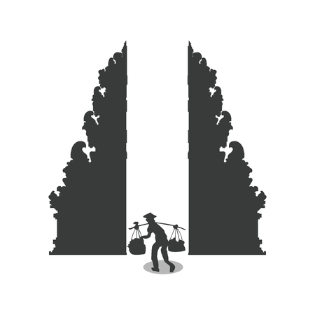 Silhouette of a country man workingのイラスト素材