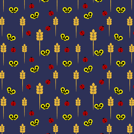 Seamless pattern of ladybirds and butterfliesのイラスト素材