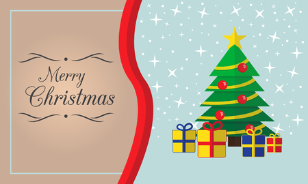 Merry Christmas card with tree and presentsのイラスト素材
