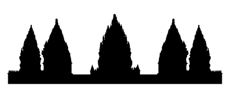 Black silhouette of old Prambanan hindu templeのイラスト素材