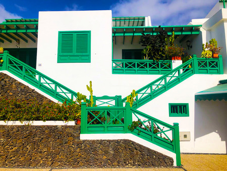 Typical white house of Lanzarote. Regional house captured during a sunny day. The Canary Islands.の写真素材