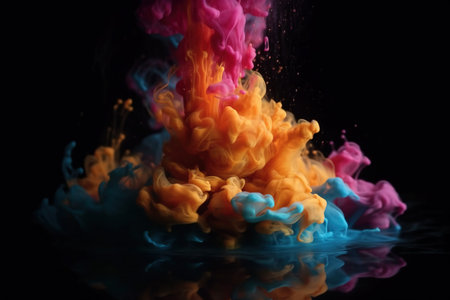 Explosion of colorful dusty clouds on the black backgroundの素材