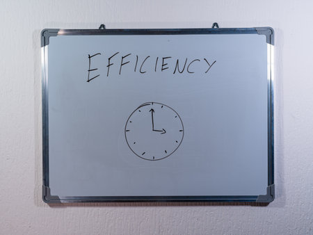 Whiteboard with handwritten text on clean white wall background representing time management and productivity conceptの写真素材